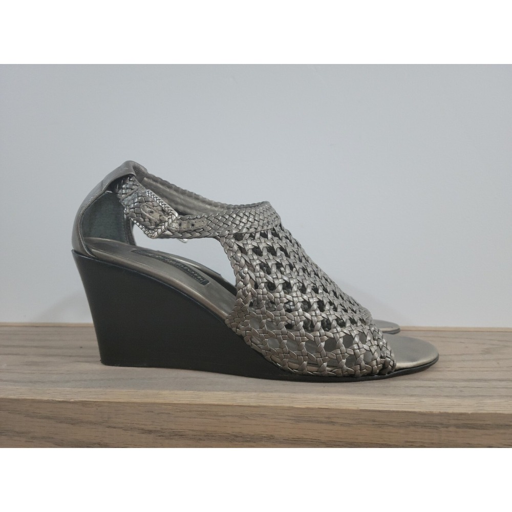 Brighton Realm Sandals Pewter Womens Woven Leather Wedge Heels 10M